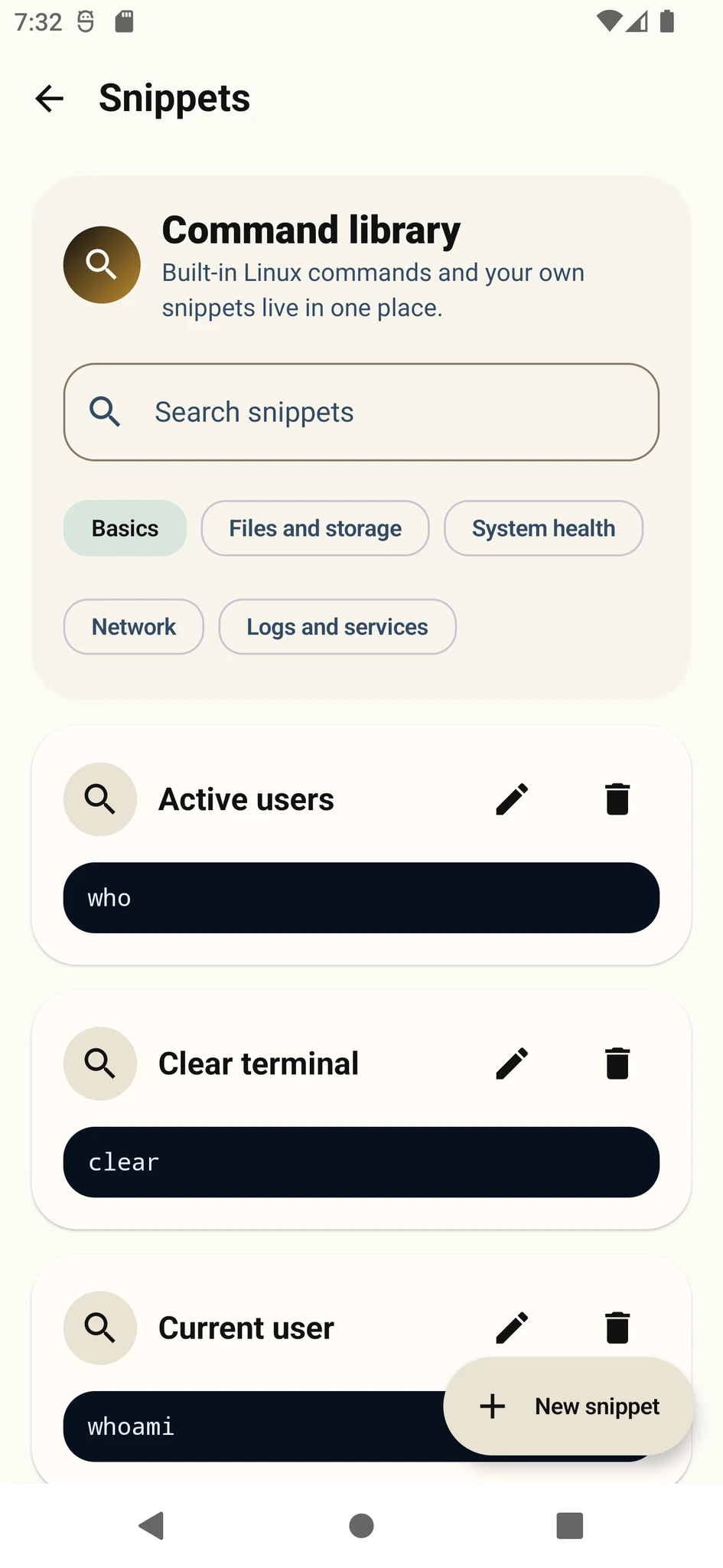 Varkuna SSH command library screen