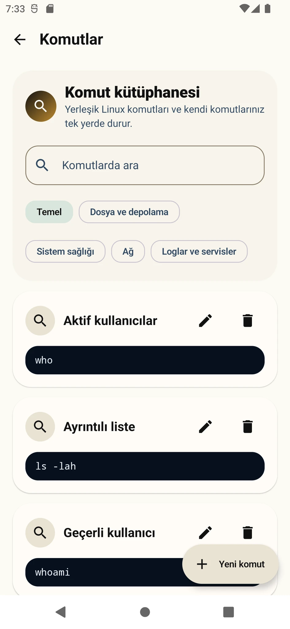 Varkuna SSH hazır komutlar ekranı