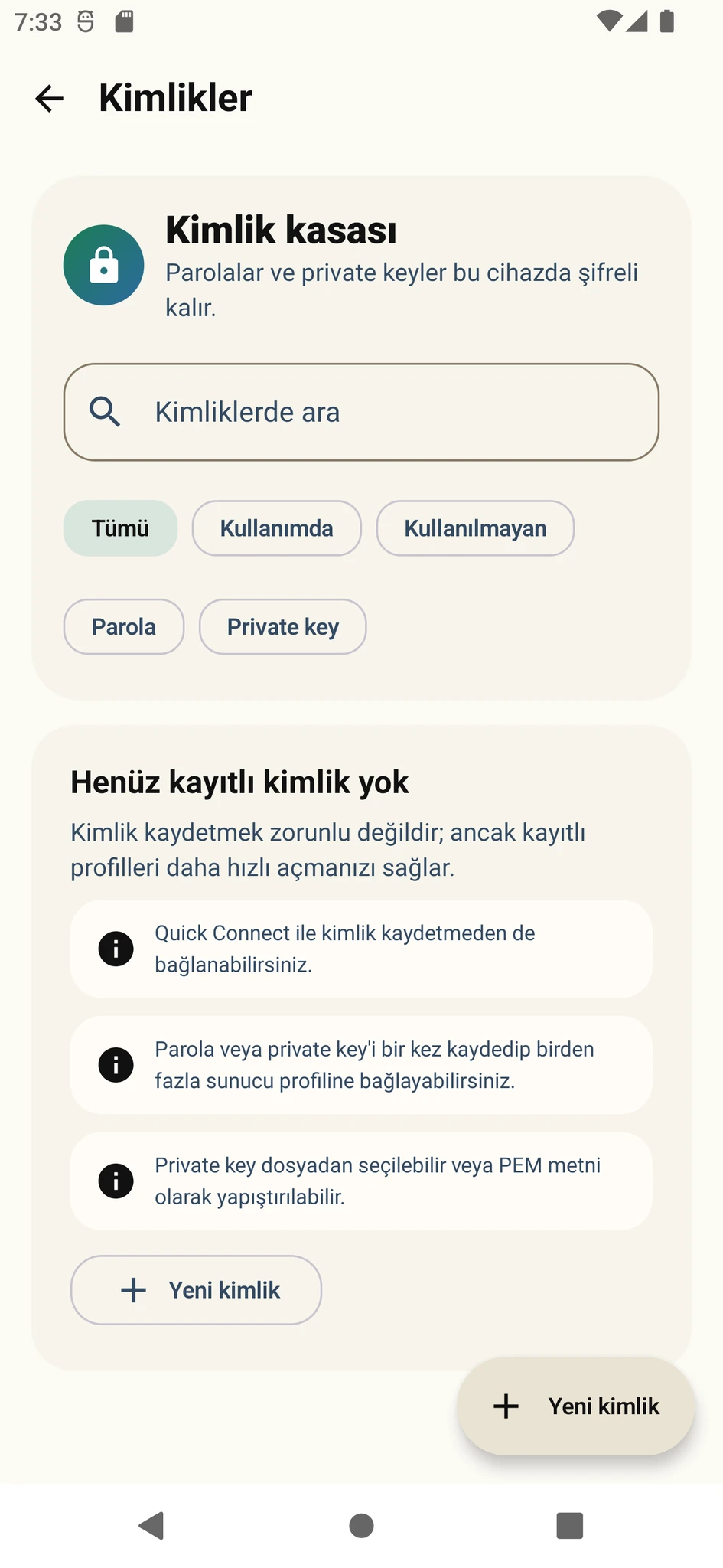 Varkuna SSH kayıtlı giriş bilgileri ekranı