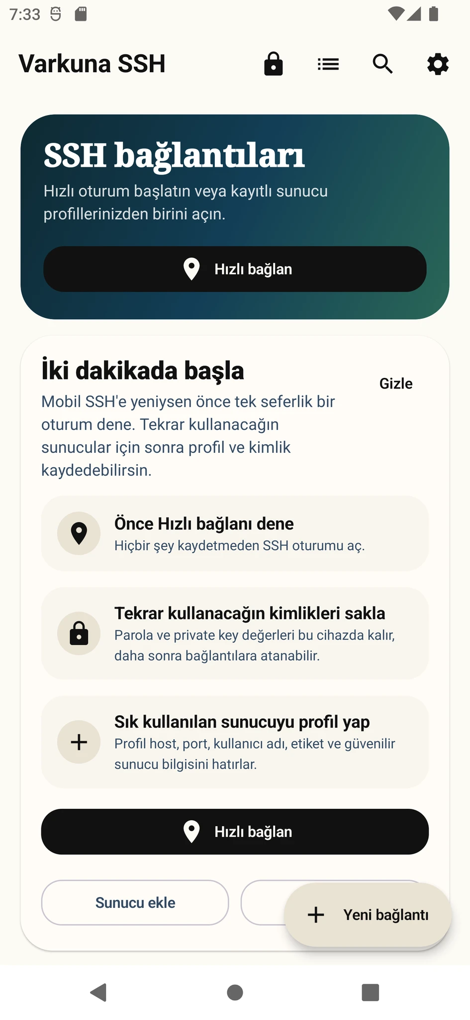 Varkuna SSH bağlantılar ekranı